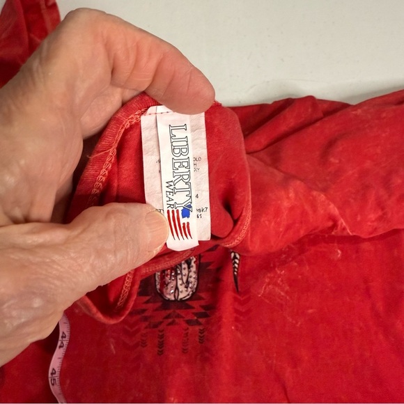 Liberty Wear Tunic Embellished Steer USA Sturgis Red Asymmetrical Women’s Size L - Picture 12 of 13